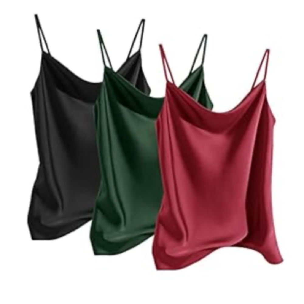 3 satin cowl-neck camisoles